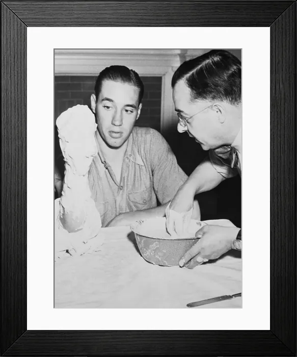 Framed Print : Bob Feller and Joseph Motto Using Plaster of Paris Framed Print : Bob Feller and Joseph Motto Using Plaster of Paris