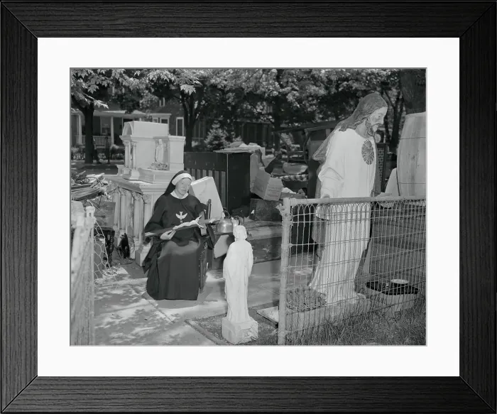 Framed Print : Nun Waiting Outside of Her Home Framed Print : Nun Waiting Outside of Her Home