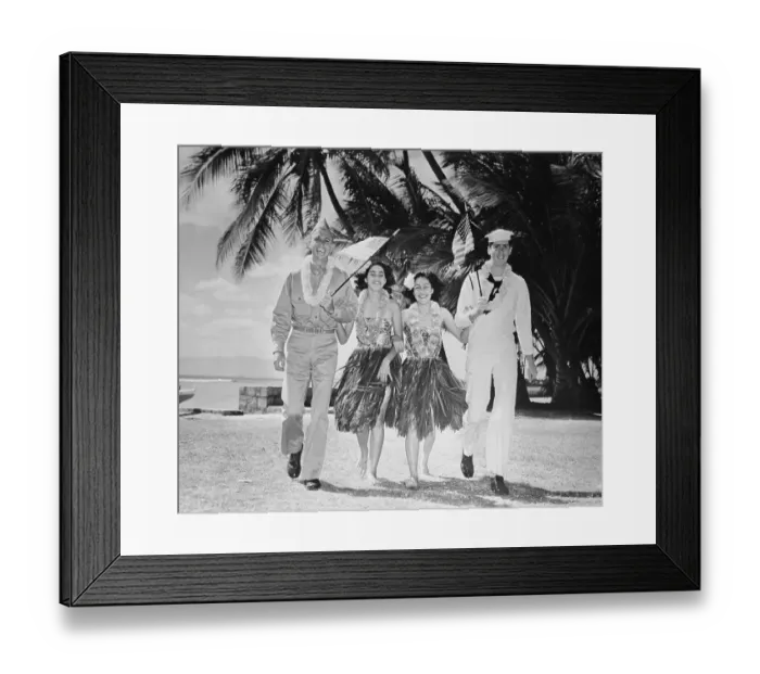 Framed Print : Soldiers Celebrating with Hawaiian Women Framed Print : Soldiers Celebrating with Hawaiian Women