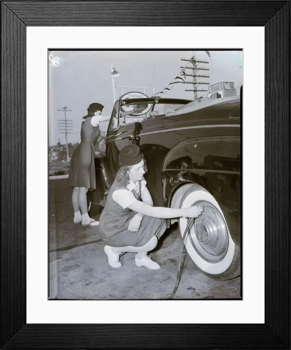Framed Print : Girls As Gas Station Attendants Framed Print : Girls As Gas Station Attendants