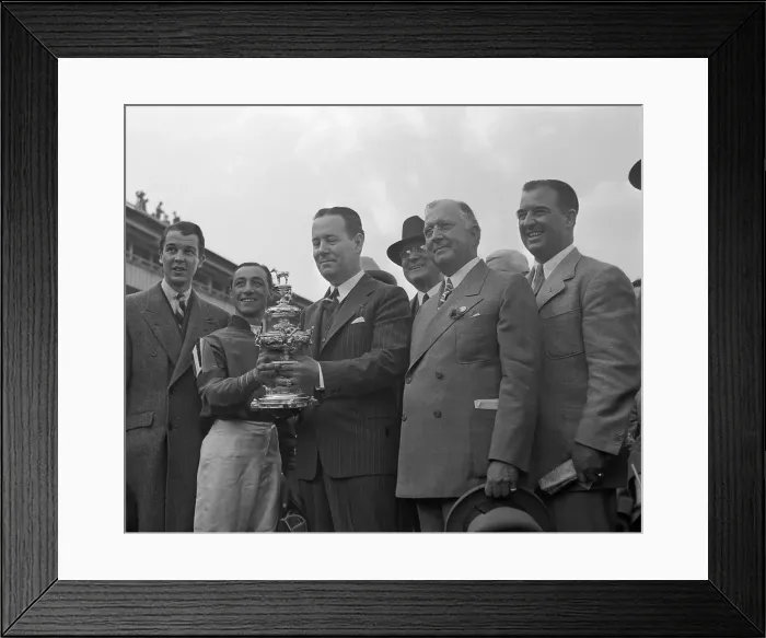 Framed Print : Eddie Arcaro and Warren Wright Holding Woodlawn Vase Framed Print : Eddie Arcaro and Warren Wright Holding Woodlawn Vase