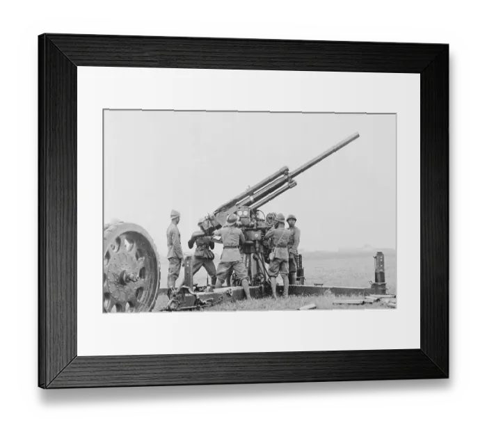 Framed Print : Troops with Anti-Aircraft Gun on Airfield