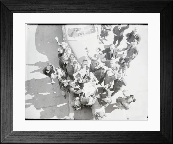 Framed Print : Joyous Group of Picketers Celebrating The News
