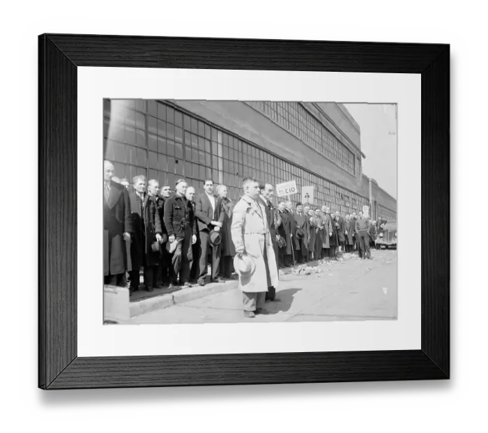 Framed Print : Union Picketers Pausing to Listen to American Tune Framed Print : Union Picketers Pausing to Listen to American Tune