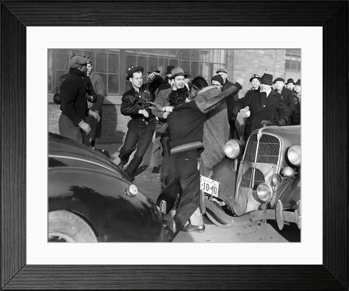 Framed Print : Strikers Attack Man Crossing Picket Line Framed Print : Strikers Attack Man Crossing Picket Line