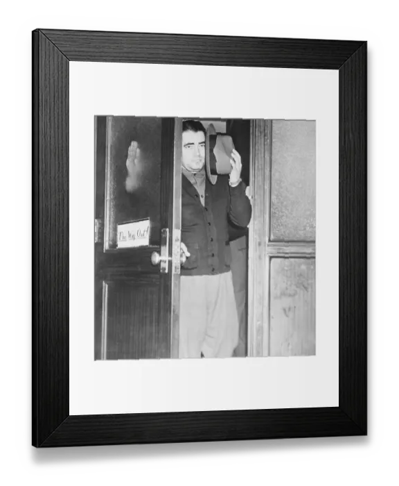 Framed Print : Gangster Charles Workman Opening Police Station Door Framed Print : Gangster Charles Workman Opening Police Station Door