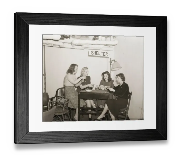 Framed Print : Women Playing Cards In Bomb Shelter Framed Print : Women Playing Cards In Bomb Shelter
