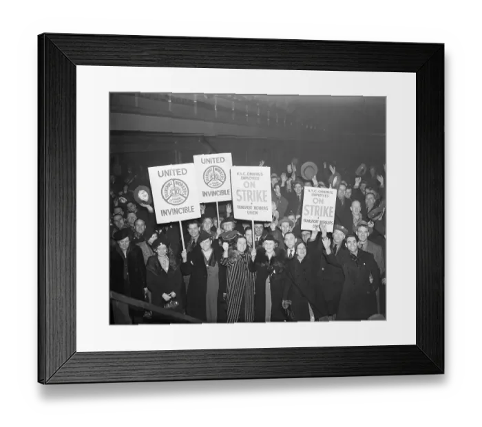 Framed Print : Strikers with Signs and Hats Held Aloft at Rally Framed Print : Strikers with Signs and Hats Held Aloft at Rally