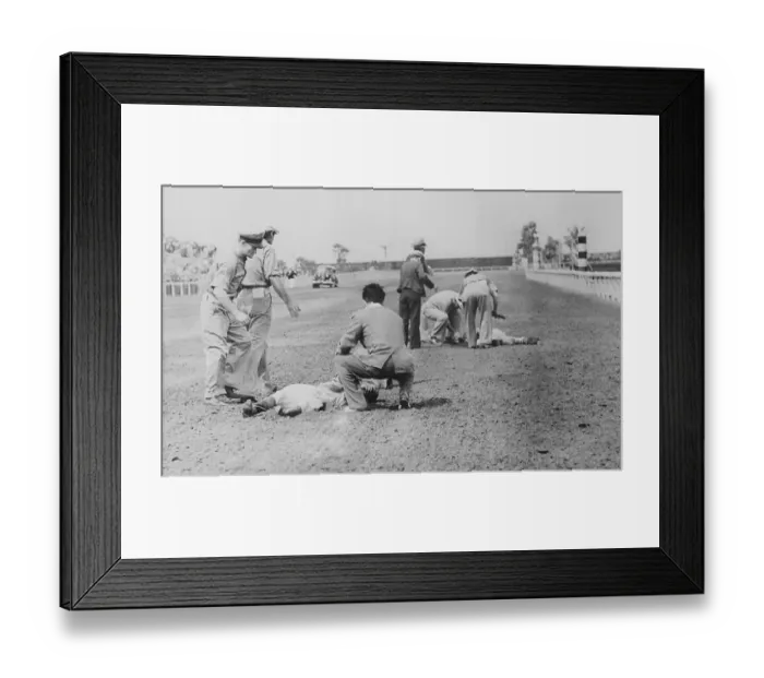 Framed Print : Hurt Jockeys Lying on the Ground Framed Print : Hurt Jockeys Lying on the Ground