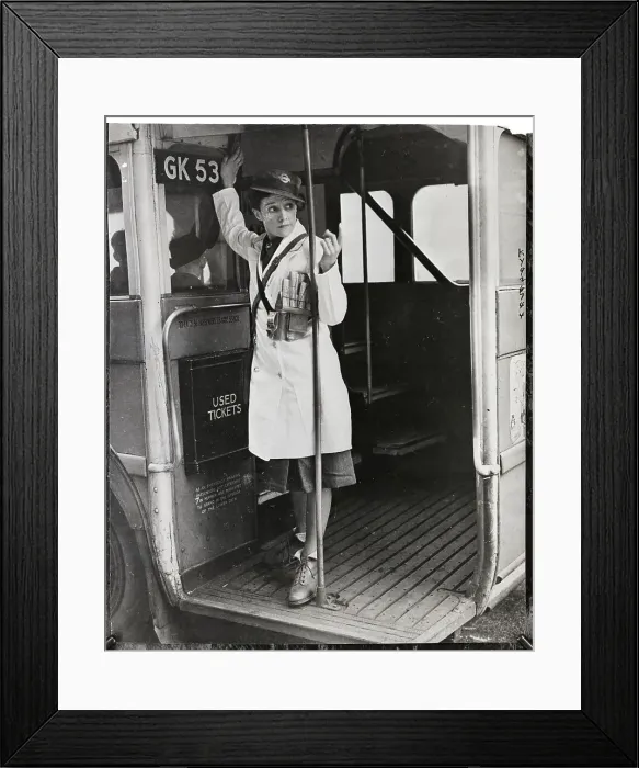 Framed Print : Woman Bus Conductor Beckons To Passengers 1941 Framed Print : Woman Bus Conductor Beckons To Passengers 1941