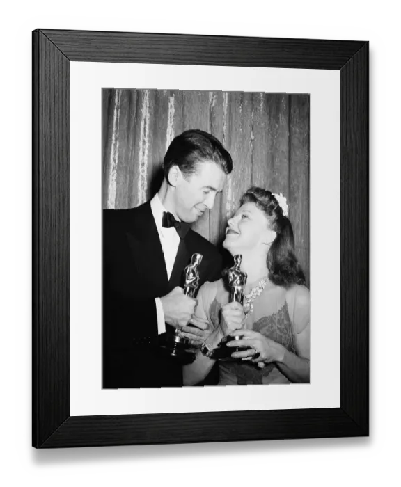 Framed Print : Ginger Rogers and Jimmy Stewart with Academy Awards