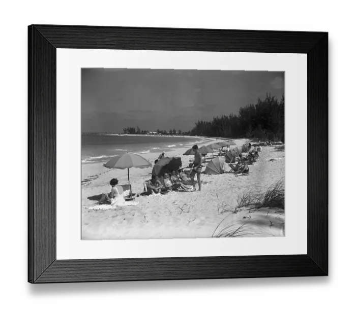 Framed Print : People with Umbrellas Set Up on Beach Framed Print : People with Umbrellas Set Up on Beach