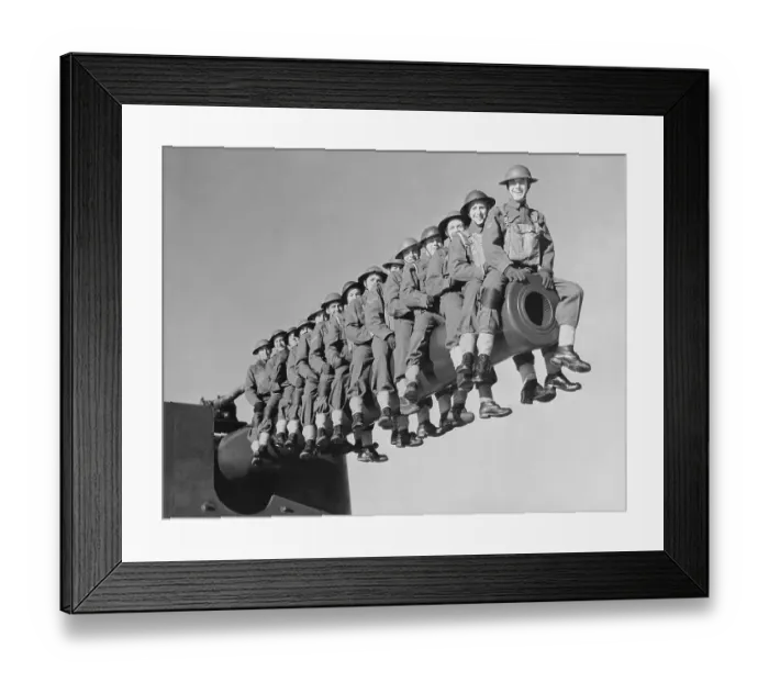Framed Print : Soldiers Sitting on Canon Framed Print : Soldiers Sitting on Canon