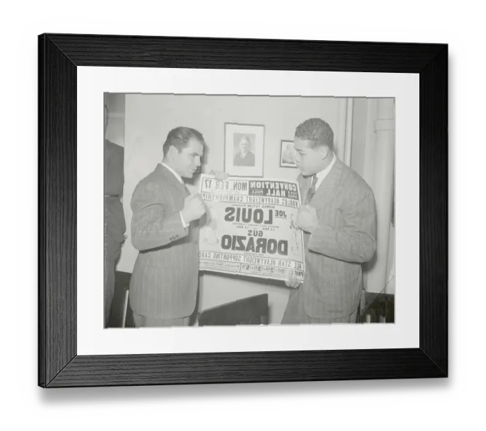 Framed Print : Gus Dorazio and Joe Louis Holding Poster Framed Print : Gus Dorazio and Joe Louis Holding Poster