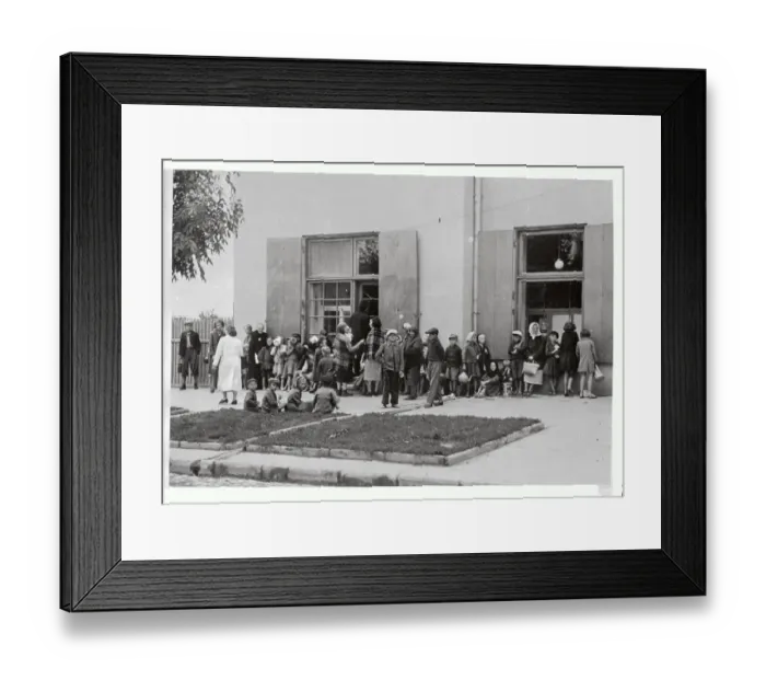 Framed Print : Women and Children Waiting Outside of an Emergency Office Framed Print : Women and Children Waiting Outside of an Emergency Office