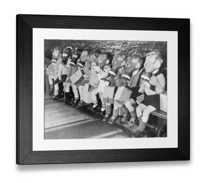 Framed Print : Children Wearing Gas Masks Framed Print : Children Wearing Gas Masks