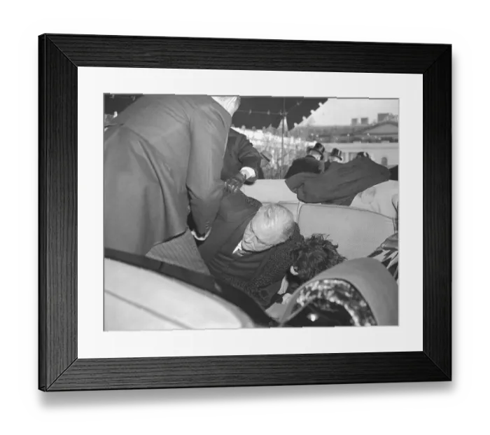 Framed Print : Attendants Assisting Roosevelt and Dog Framed Print : Attendants Assisting Roosevelt and Dog