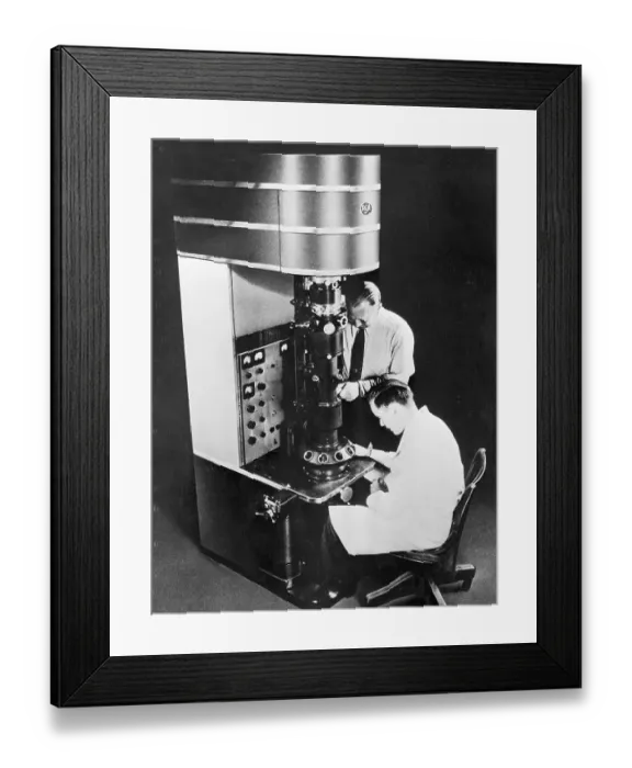 Framed Print : Scientists with Electron Microscope Framed Print : Scientists with Electron Microscope