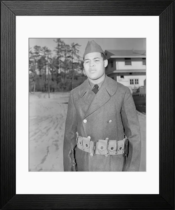 Framed Print : Boxing Champion Joe Louis in Military Uniform at Camp Framed Print : Boxing Champion Joe Louis in Military Uniform at Camp