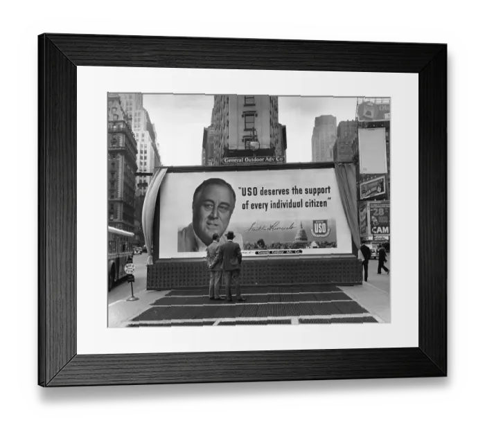 Framed Print : FDR on USO Billboard in Times Square Framed Print : FDR on USO Billboard in Times Square