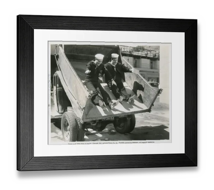 Framed Print : Fun Scene with Abbott and Costello on Truck Bed Framed Print : Fun Scene with Abbott and Costello on Truck Bed