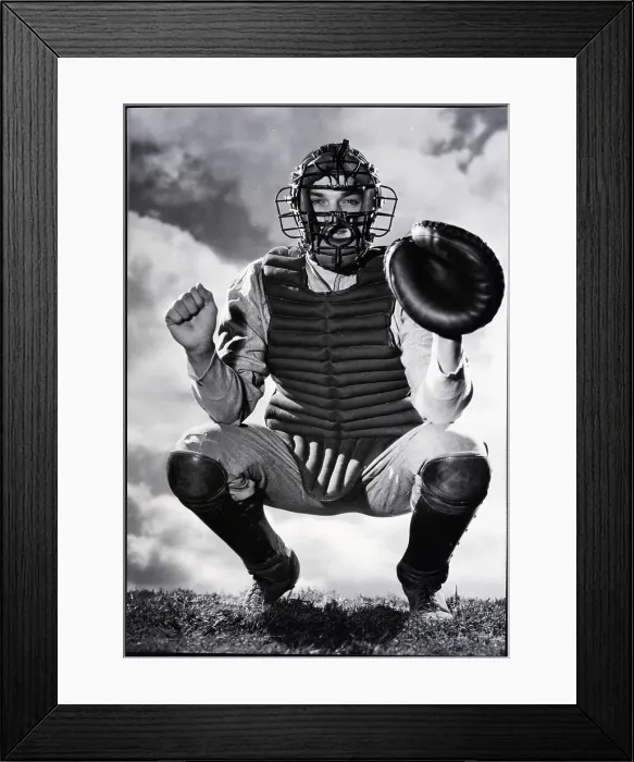 Framed Print : Baseball Catcher Awaiting the Ball Framed Print : Baseball Catcher Awaiting the Ball