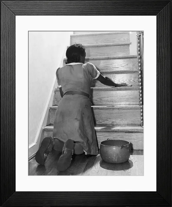 Framed Print : African American Maid Cleaning Staircase Framed Print : African American Maid Cleaning Staircase