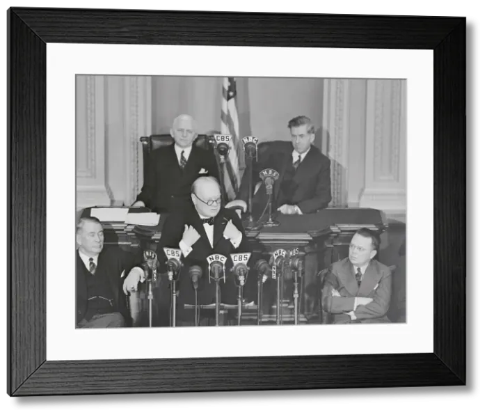 Framed Print : Winston Churchill Speaking at Network Microphones at Congress Framed Print : Winston Churchill Speaking at Network Microphones at Congress