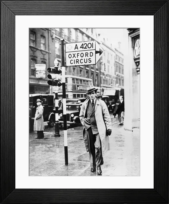 Framed Print : Edward R. Murrow Walking on a Sidewalk