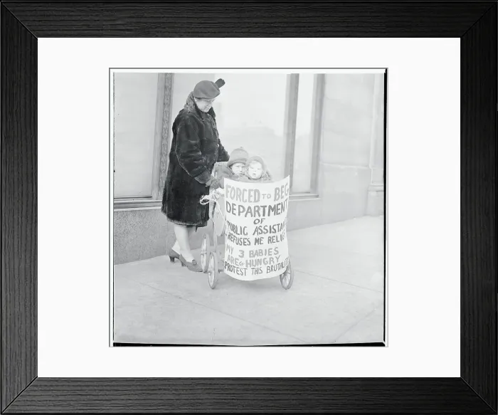 Framed Print : Mother Picketing with Her Children Framed Print : Mother Picketing with Her Children