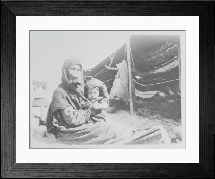Framed Print : Nomadic Bedouin Woman and Child Outside a Tent Framed Print : Nomadic Bedouin Woman and Child Outside a Tent