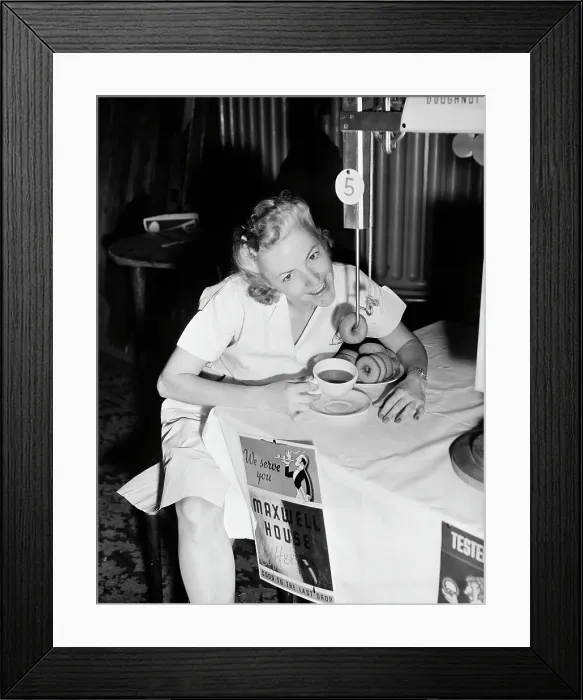 Framed Print : Woman Demonstrating Donut Dunker; Coffee Framed Print : Woman Demonstrating Donut Dunker; Coffee