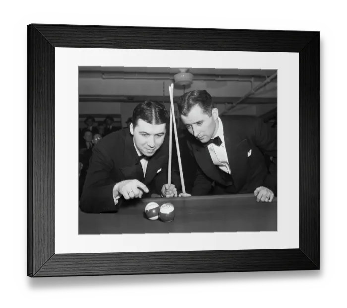 Framed Print : Jimmy Caras and Willie Mosconi in Billiards Tournament Framed Print : Jimmy Caras and Willie Mosconi in Billiards Tournament