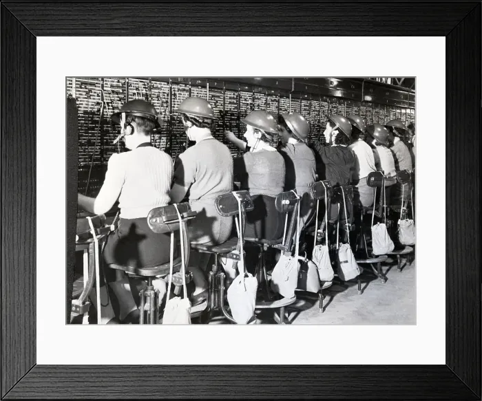 Framed Print : Female Telephone Operators, W / Helmets Framed Print : Female Telephone Operators, W / Helmets