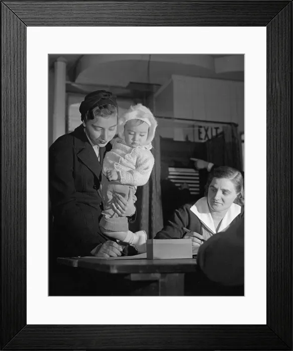 Framed Print : Mother with Her Child and Voting Framed Print : Mother with Her Child and Voting