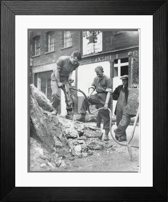 Framed Print : Troops Breaking Concrete with Pneumatic Drill Framed Print : Troops Breaking Concrete with Pneumatic Drill