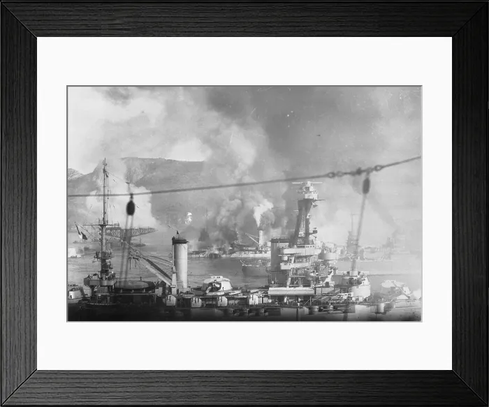 Framed Print : Fire and Smoke Emerging from Battleship Bretagne