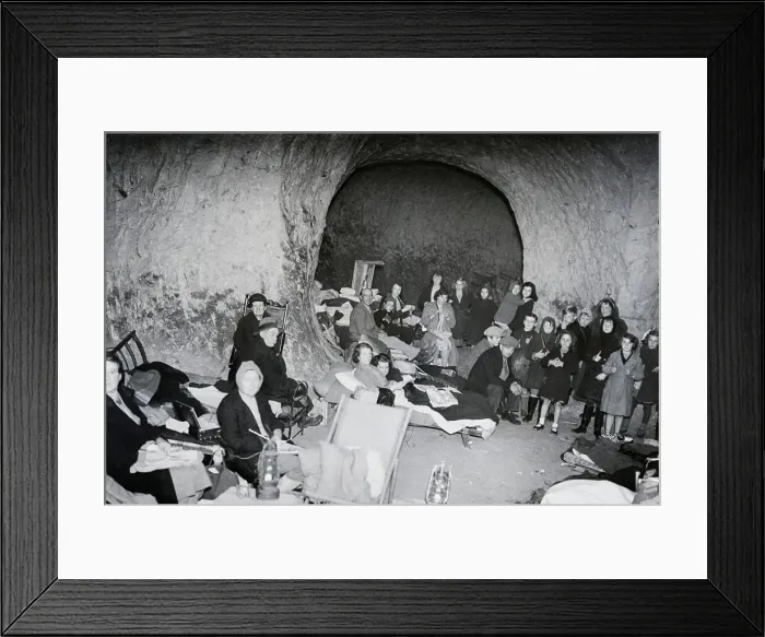 Framed Print : People Use Caves For Air Raid Shelter Framed Print : People Use Caves For Air Raid Shelter