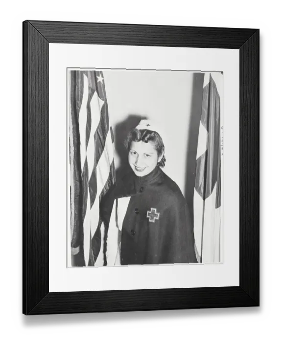 Framed Print : Red Cross Nurse Agnes Rosele Posing by Flags Framed Print : Red Cross Nurse Agnes Rosele Posing by Flags