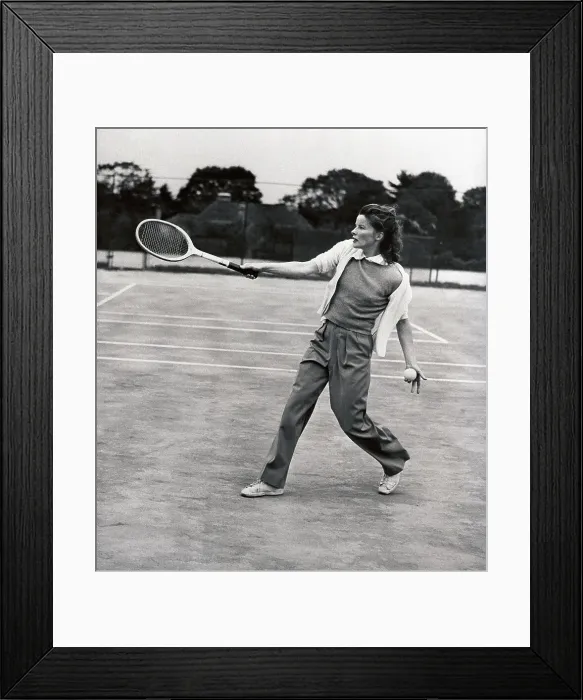 Framed Print : Katharine Hepburn Playing Tennis Framed Print : Katharine Hepburn Playing Tennis