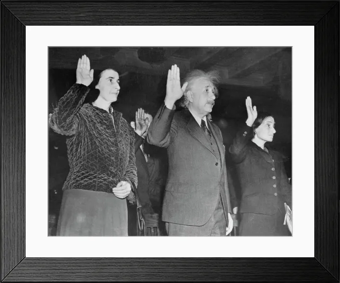 Framed Print : Albert Einstein with His Daughter and Secretary Becoming Citizens
