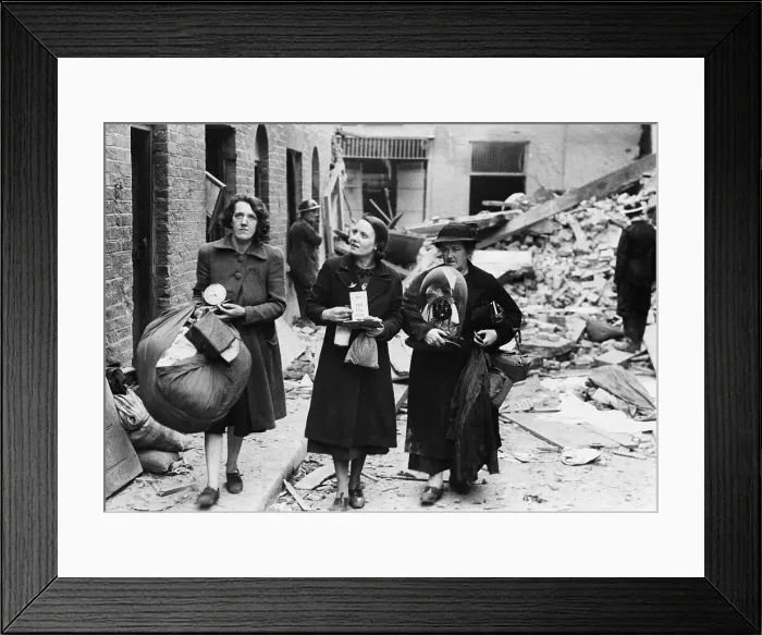 Framed Print : Women with Belongings in Bombed Area Framed Print : Women with Belongings in Bombed Area