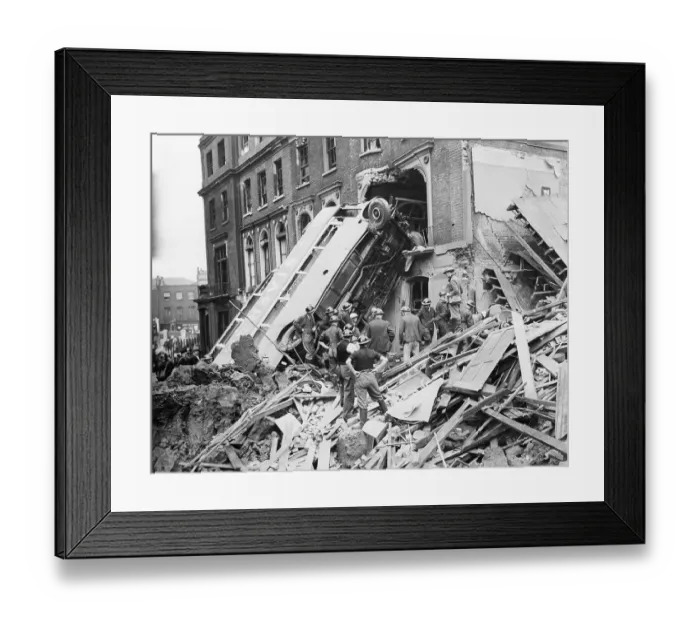Framed Print : Bus Destroyed In Air Raid In London Framed Print : Bus Destroyed In Air Raid In London
