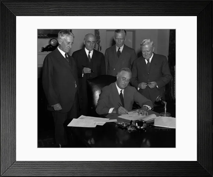 Framed Print : FDR Signs Draft Bill