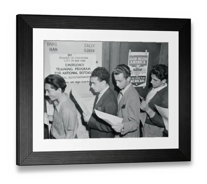 Framed Print : Young Men Stand in Registration Line Framed Print : Young Men Stand in Registration Line