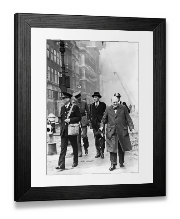 Framed Print : Churchill Strolls Through Bombed Area Framed Print : Churchill Strolls Through Bombed Area