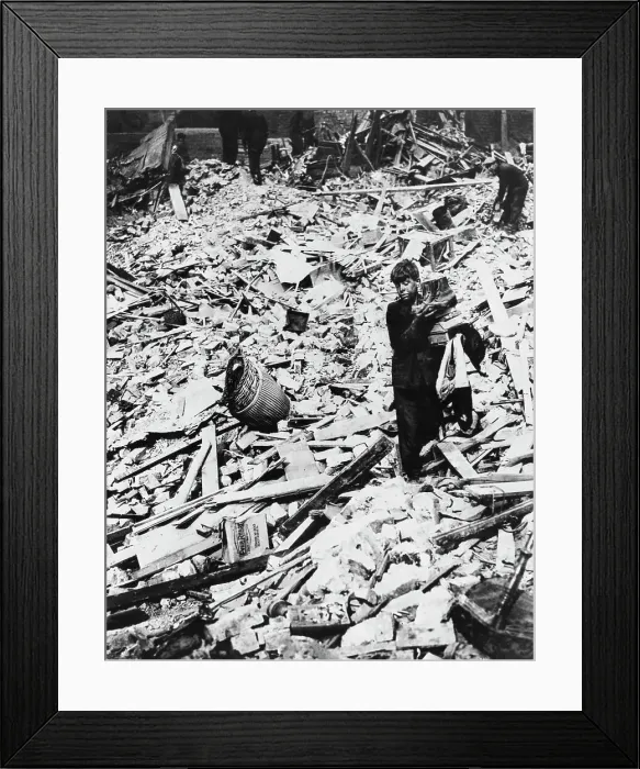 Framed Print : English Boy Helps After Bombing Framed Print : English Boy Helps After Bombing