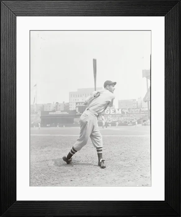 Framed Print : Cleveland Rookie Lou Boudreau in Baseball Batting Position Framed Print : Cleveland Rookie Lou Boudreau in Baseball Batting Position