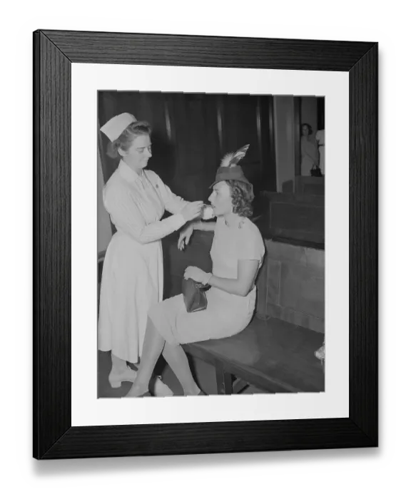 Framed Print : Nurse Taking Woman's Temperature at Blood Drive Framed Print : Nurse Taking Woman's Temperature at Blood Drive