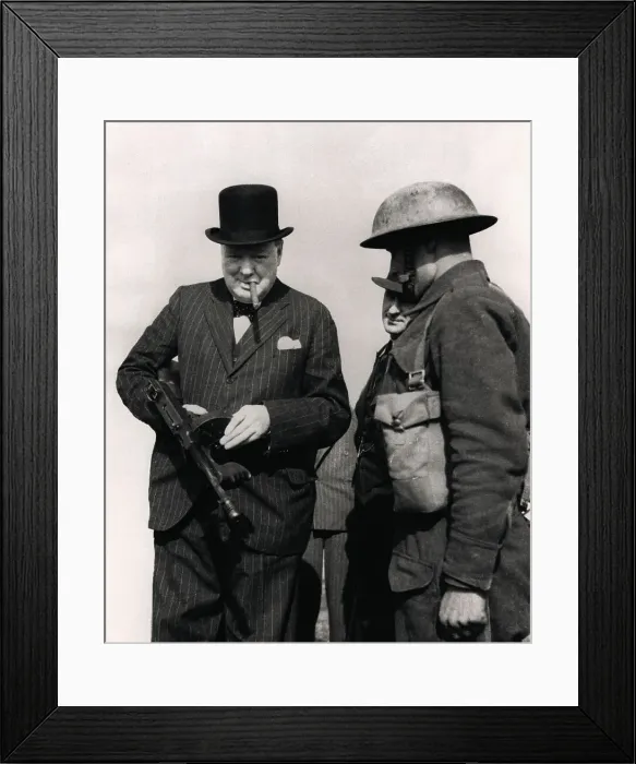 Framed Print : Winston Churchill Inspecting American Tommy Gun